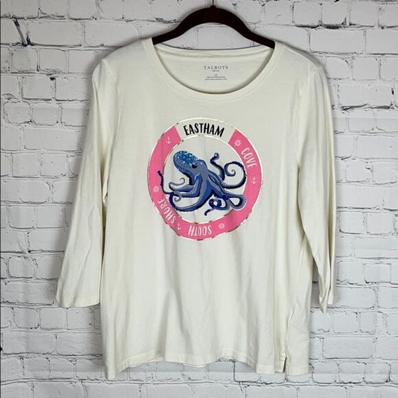 Talbots Octopus Graphic Tee  Size Petite Large - Picture 1 of 5